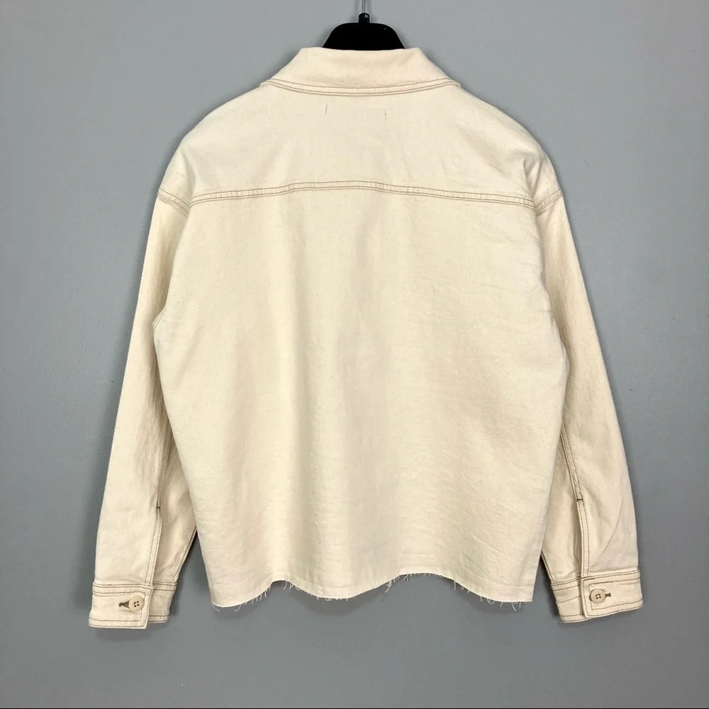 J Brand Oversized Double Pocket Jacket Women’s Size M Denim Boxy Fit Raw Hem - Picture 6 of 11